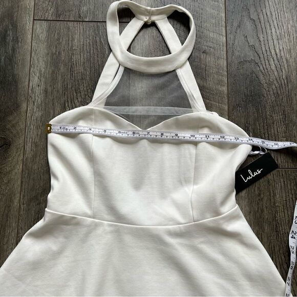 NWT Lulu's White Mesh Light and Grace Halter Skater Dress 
Size Medium - Picture 8 of 14